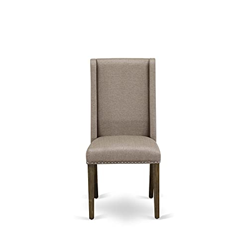 East West Furniture LAFL11-87-16 11 Piece Dinette Set Includes a Rectangle Dining Table with Removable Leaf and 10 Dark Khaki Linen Fabric Parson Dining Chairs, 42x92 Inch, Walnut