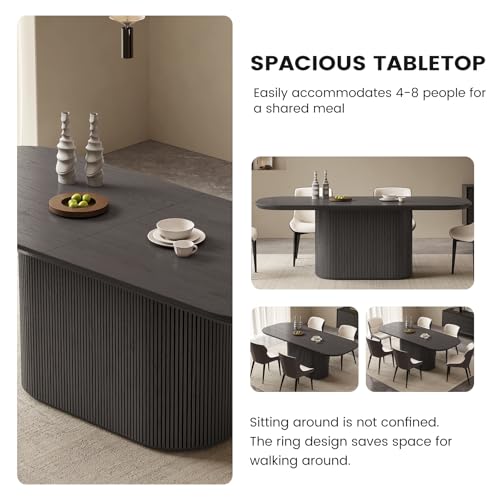 QEZEOM 86.61" Large Dining Table Set for 8, Modern Rectangular Wood Grain Dining Table with 8 Chair & Pedestal Base for Living Room, Office, Easy to Assemble, Dark Grey