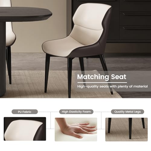 QEZEOM 86.61" Large Dining Table Set for 8, Modern Rectangular Wood Grain Dining Table with 8 Chair & Pedestal Base for Living Room, Office, Easy to Assemble, Dark Grey