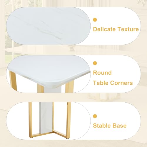 hohoedc 79'' Modern Dining Table Set for 8,White Kitchen Table Set,Luxury Dining Table Set with 1.8-inch Faux Marble Table Top＆8 Pu Leather Upholstered Chairs Ideal for Dining kicken Room
