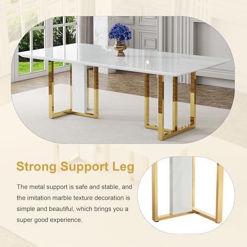 hohoedc 79'' Modern Dining Table Set for 8,White Kitchen Table Set,Luxury Dining Table Set with 1.8-inch Faux Marble Table Top＆8 Pu Leather Upholstered Chairs Ideal for Dining kicken Room