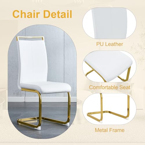 hohoedc 79'' Modern Dining Table Set for 8,White Kitchen Table Set,Luxury Dining Table Set with 1.8-inch Faux Marble Table Top＆8 Pu Leather Upholstered Chairs Ideal for Dining kicken Room