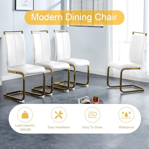 hohoedc 79'' Modern Dining Table Set for 8,White Kitchen Table Set,Luxury Dining Table Set with 1.8-inch Faux Marble Table Top＆8 Pu Leather Upholstered Chairs Ideal for Dining kicken Room