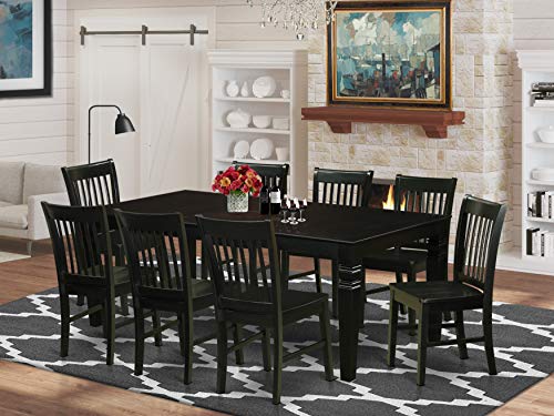 East West Furniture LGNO9-BLK-W 9 Piece Kitchen Table & Chairs Set Includes a Rectangle Dining Room Table with Butterfly Leaf and 8 Dining Chairs, 42x84 Inch, Black