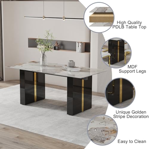 MUUOKY 71'' Modern Dining Table Set for 8，Kitchen Table Set for 8, Dining Faux Marble Table Set for 8 with PU Leather Chairs for Kitchen, Dining, Bar, Living Room