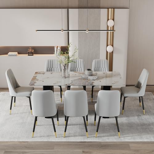 MUUOKY 71'' Modern Dining Table Set for 8，Kitchen Table Set for 8, Dining Faux Marble Table Set for 8 with PU Leather Chairs for Kitchen, Dining, Bar, Living Room