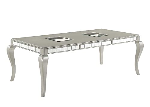 GTU Furniture Set for 6 Silver Mirror Trim Rectangular Dining Table with Luxurious Button Chair in Champagne