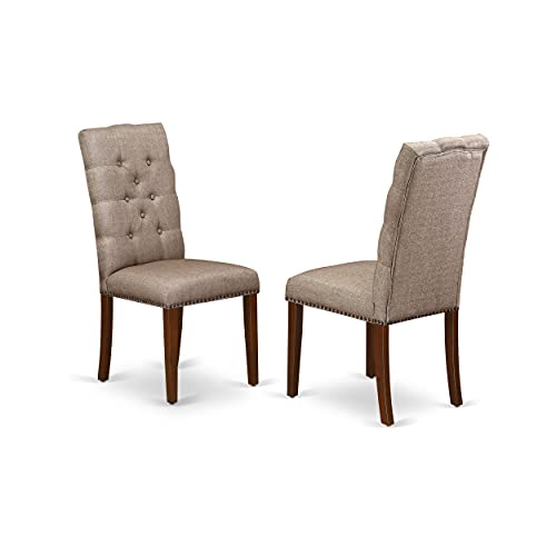 East West Furniture DOEL9-MAH-16 Dover 9 Piece Room Set Includes a Rectangle Butterfly Leaf Kitchen Table and 8 Dark Khaki Linen Fabric Parsons Dining Chairs, 42x78 Inch, Mahogany