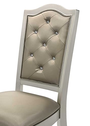 GTU Furniture Set for 6 Silver Mirror Trim Rectangular Dining Table with Luxurious Button Chair in Champagne