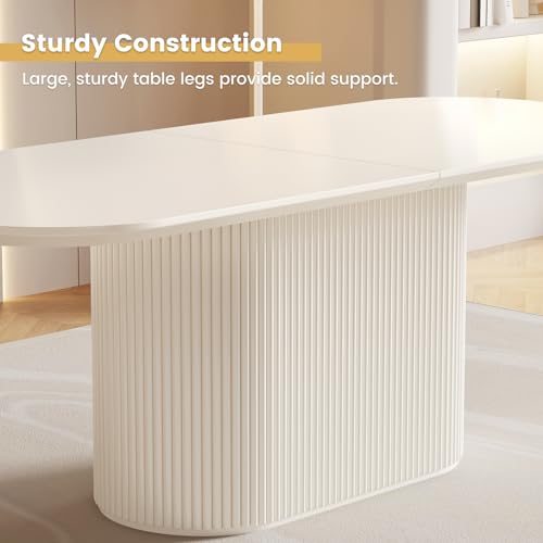 Miuuod 86.61" White Dining & Kitchen Table Set,Solid Kitchen Table with 8 Chairs,Large Rectangular Dinner Table with Stable Leg for Dining Room,Home Office,Living Room Furniture,Cream White