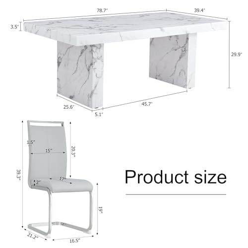 11 Piece Dining Table Set, 79" Marble Dining Table Set for 10, Marble Pattern MDF Dining Table Top and Base, 10 PU Leather Dining Chairs with Chrome Plated Metal Legs for Kitchen Dining Room.