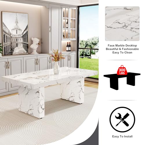 11 Piece Dining Table Set, 79" Marble Dining Table Set for 10, Marble Pattern MDF Dining Table Top and Base, 10 PU Leather Dining Chairs with Chrome Plated Metal Legs for Kitchen Dining Room.