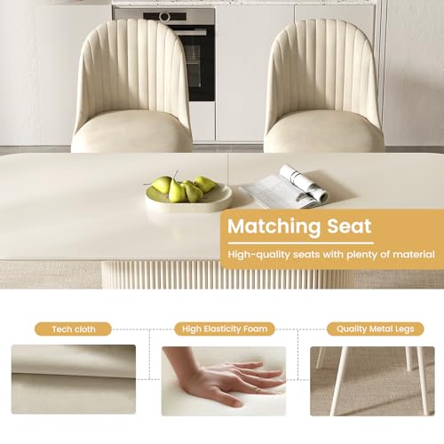 Miuuod 86.61" White Dining & Kitchen Table Set,Solid Kitchen Table with 8 Chairs,Large Rectangular Dinner Table with Stable Leg for Dining Room,Home Office,Living Room Furniture,Cream White