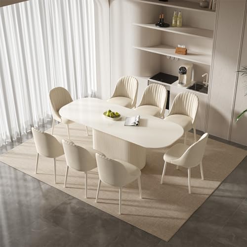 Miuuod 86.61" White Dining & Kitchen Table Set,Solid Kitchen Table with 8 Chairs,Large Rectangular Dinner Table with Stable Leg for Dining Room,Home Office,Living Room Furniture,Cream White