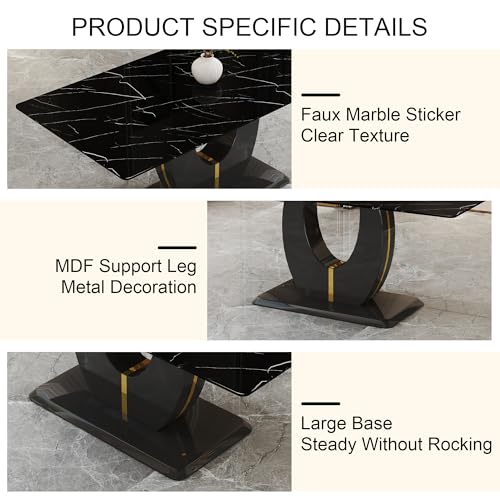 Dining Table Set for 8, 71" Black Kitchen Table Set, Faux Marble Dining Table Set for 8, Kitchen Table Chairs Set of 8 PU Leather Upholstered Chairs, Dining Room Table Set for Kitchen, Dining Room