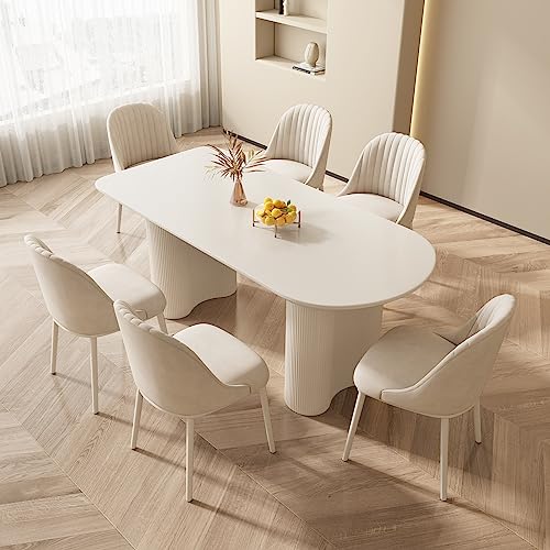 GraceNook Dining Table Set for 6, Accent Dining Table with 6 Chairs, 55" Oval Table with Comfy High Elasticity Chairs, Modern Dining Tables with 6 Chairs for Dining Room, Kitchen
