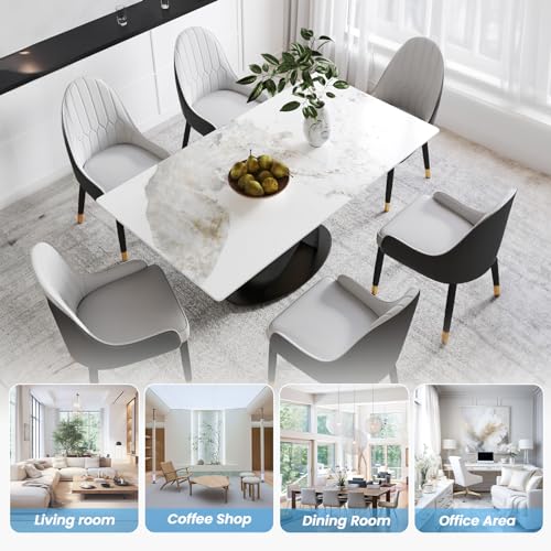 Modern Rectangle Marble Dining Table,63" Antique White Marble Sintered Stone Table Top,Rectangle Dining Room Table with Unique X-Shape Carbon Steel Pedestal Table for Kitchen/Living Room(Table Only)
