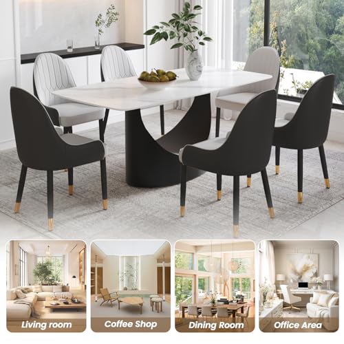 Modern Rectangle Marble Dining Table,71" White Marble Sintered Stone Top Dining Table,Rectangle Dining Room Table with Unique U-Shape Black Carbon Steel Pedestal for Kitchen/Living Room(Table Only)