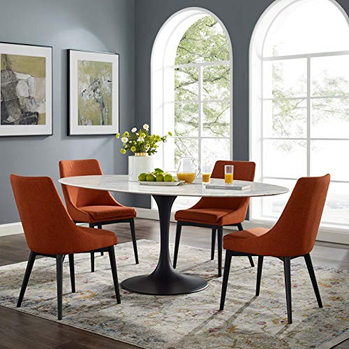 Modway Lippa 78" Oval-Shaped Mid-Century Modern Dining Table with Artificial Marble Top and Black Base