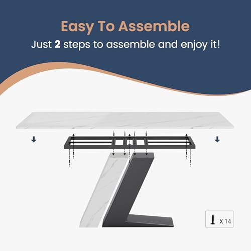 POVISON Modern Dining Table for 6-8, White Dining Table Sintered Stone Dining Table Top with Z-Shaped Stainless Steel Pedestal, 79 inch Rectangle Dining Table for Dining Room Table(Table Only)