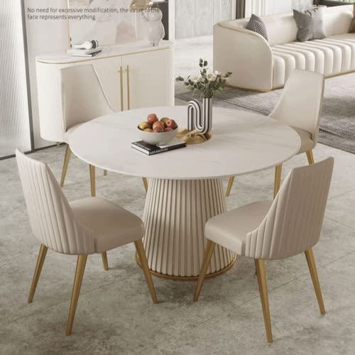 Wohh Round Marble Dining Table, Dining Table Faux Marble, Stone Top Dining Table Set for 6-8 (53 Table and 6 Chairs)