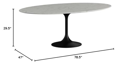 Modway Lippa 78" Oval-Shaped Mid-Century Modern Dining Table with Artificial Marble Top and Black Base
