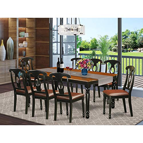 East West Furniture DOKE9-BCH-LC Dover 9 Piece Set Includes a Rectangle Dining Room Table with Butterfly Leaf and 8 Faux Leather Upholstered Chairs, 42x78 Inch, Black & Cherry