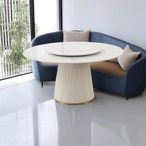 Leavader 59" D Faux Marble Dining Table, Round Dining Room Table for 6-8 Seat with Lazy Susan Tabletop & Cylindrical Base, Suitable for Dining Room, Kitchen