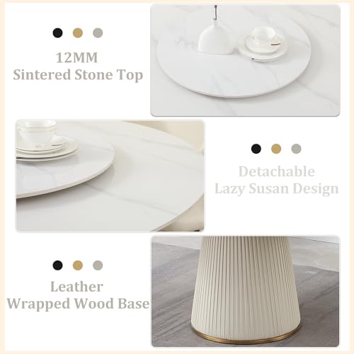 Leavader 59" D Faux Marble Dining Table, Round Dining Room Table for 6-8 Seat with Lazy Susan Tabletop & Cylindrical Base, Suitable for Dining Room, Kitchen