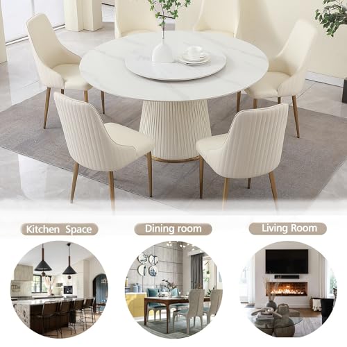 Leavader 59" D Faux Marble Dining Table, Round Dining Room Table for 6-8 Seat with Lazy Susan Tabletop & Cylindrical Base, Suitable for Dining Room, Kitchen