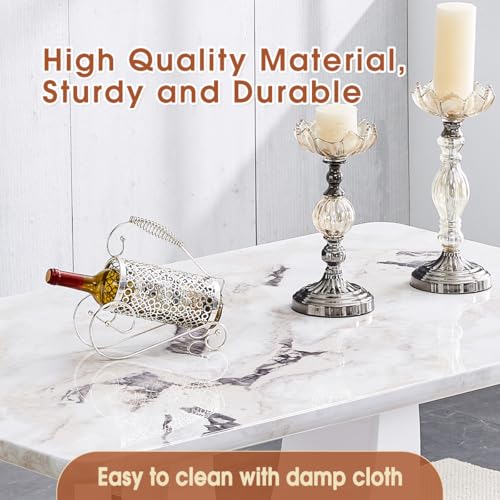 JUFU Modern Dining Table Set for 6,White Faux Marble Dining Room Table Set for 6，63" Rectangle Kitchen Table Chairs Set of 6 for Dining Kitchen Room