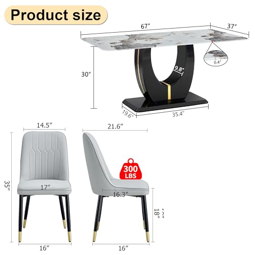 FOUREA 67" Modern Dining Table Set for 6, Kitchen Faux Marble Table Chairs Set of 6, Dining Room Sets for 6 PU Leather Upholstered Chairs for Kitchen, Dining Room, Living Room.