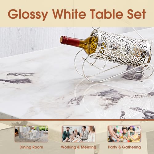 JUFU Modern Dining Table Set for 6,White Faux Marble Dining Room Table Set for 6，63" Rectangle Kitchen Table Chairs Set of 6 for Dining Kitchen Room