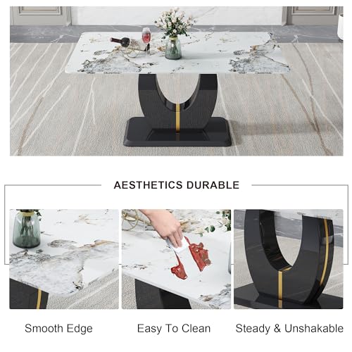 FOUREA 67" Modern Dining Table Set for 6, Kitchen Faux Marble Table Chairs Set of 6, Dining Room Sets for 6 PU Leather Upholstered Chairs for Kitchen, Dining Room, Living Room.