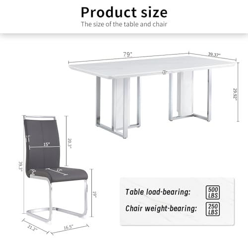 MEMUY 79" White Dining Table Set for 10,White Glossy Kitchen Room Dining Table with 10 Grey Chairs,10 Seater Extra Large Dining Table and Chairs for Kitchen Dining Room