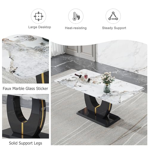 FOUREA 67" Modern Dining Table Set for 6, Kitchen Faux Marble Table Chairs Set of 6, Dining Room Sets for 6 PU Leather Upholstered Chairs for Kitchen, Dining Room, Living Room.