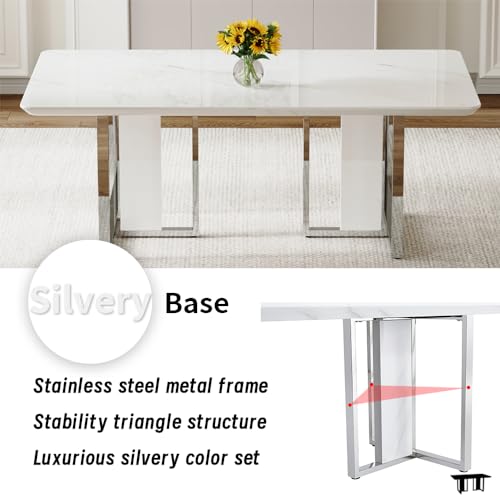 MEMUY 79" White Dining Table Set for 10,White Glossy Kitchen Room Dining Table with 10 Grey Chairs,10 Seater Extra Large Dining Table and Chairs for Kitchen Dining Room