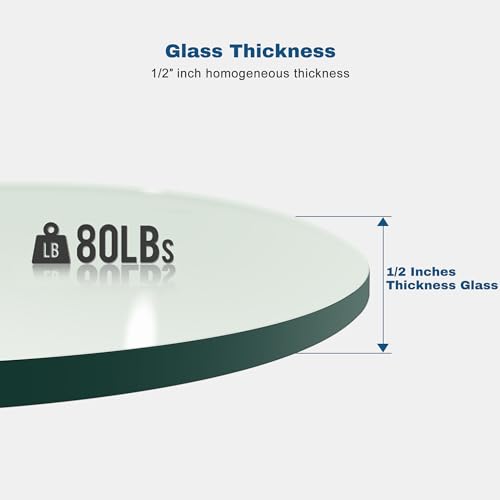 Tempered Glass Dining Table Chair Set with 6 High-end Button-Tufted Leather Dining Room Chairs 48" Round Kitchen Table with Glasstop and 6 Table Side Chairs with Nailhead Trim, Yellowish Brown