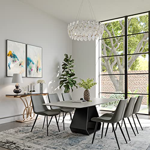 POVISON Modern Dining Table for 6-8, Sintered Stone Dinning Table Grey Dinner Table with Carbon Steel Base, 71" Rectangle Kitchen Table for Dining Room Table(Table Only)
