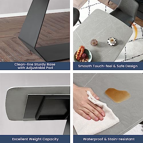 POVISON Modern Dining Table for 6-8, Sintered Stone Dinning Table Grey Dinner Table with Carbon Steel Base, 71" Rectangle Kitchen Table for Dining Room Table(Table Only)