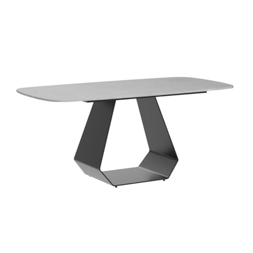 POVISON Modern Dining Table for 6-8, Sintered Stone Dinning Table Grey Dinner Table with Carbon Steel Base, 71" Rectangle Kitchen Table for Dining Room Table(Table Only)