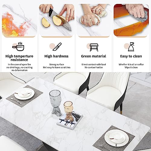 Runboll 7 Pieces Dining Table Set for 6 Modern 71" Sintered Stone Rectangular Dinner Table with 6 PU Leather Chairs Set for Kitchen Dining Room