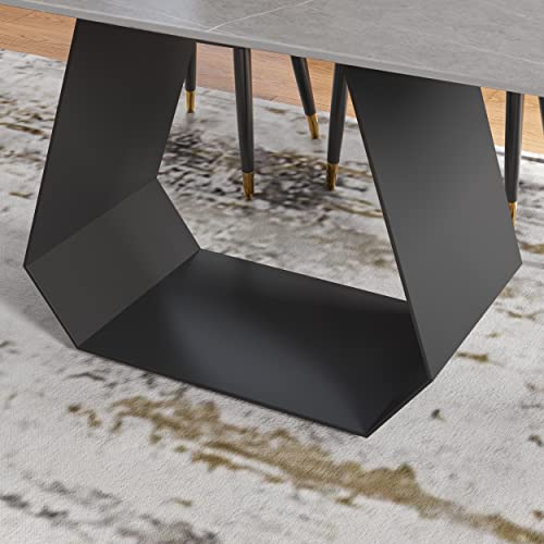 POVISON Modern Dining Table for 6-8, Sintered Stone Dinning Table Grey Dinner Table with Carbon Steel Base, 71" Rectangle Kitchen Table for Dining Room Table(Table Only)