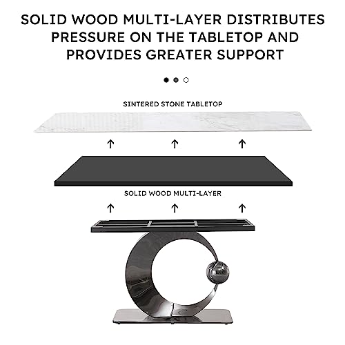 Runboll 7 Pieces Dining Table Set for 6 Modern 71" Sintered Stone Rectangular Dinner Table with 6 PU Leather Chairs Set for Kitchen Dining Room