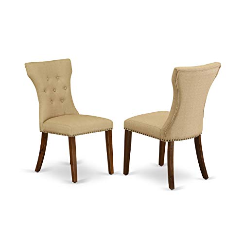 East West Furniture LAGA9-88-03 9 Piece Dining Table Set includes a Rectangle Kitchen Table with Removable Leaf and 8 Brown Linen Fabric Parson Dining Chairs, 42x92 Inch, Walnut