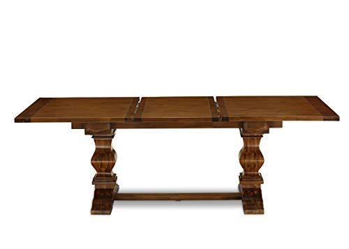 East West Furniture LAVE7-88-04 7 Piece Dining Table Set Consist of a Rectangle Dining Room Table with Removable Leaf and 6 Light Tan Linen Fabric Parson Chairs, 42x92 Inch, Walnut