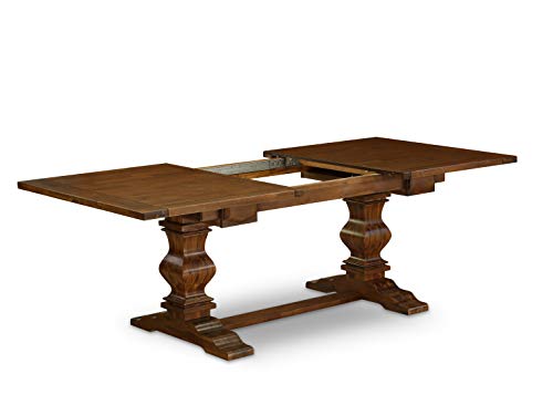 East West Furniture LAGA9-88-03 9 Piece Dining Table Set includes a Rectangle Kitchen Table with Removable Leaf and 8 Brown Linen Fabric Parson Dining Chairs, 42x92 Inch, Walnut