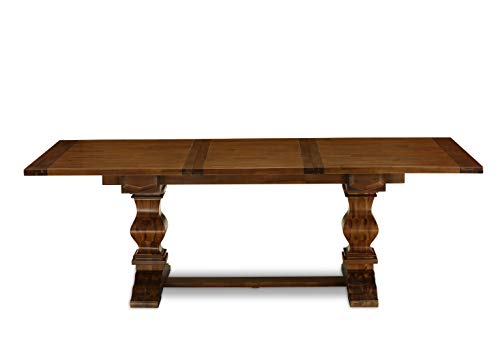 East West Furniture LAVE7-88-04 7 Piece Dining Table Set Consist of a Rectangle Dining Room Table with Removable Leaf and 6 Light Tan Linen Fabric Parson Chairs, 42x92 Inch, Walnut