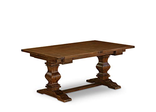 East West Furniture LAGA9-88-03 9 Piece Dining Table Set includes a Rectangle Kitchen Table with Removable Leaf and 8 Brown Linen Fabric Parson Dining Chairs, 42x92 Inch, Walnut