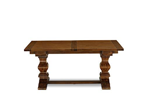 East West Furniture LAVE7-88-04 7 Piece Dining Table Set Consist of a Rectangle Dining Room Table with Removable Leaf and 6 Light Tan Linen Fabric Parson Chairs, 42x92 Inch, Walnut